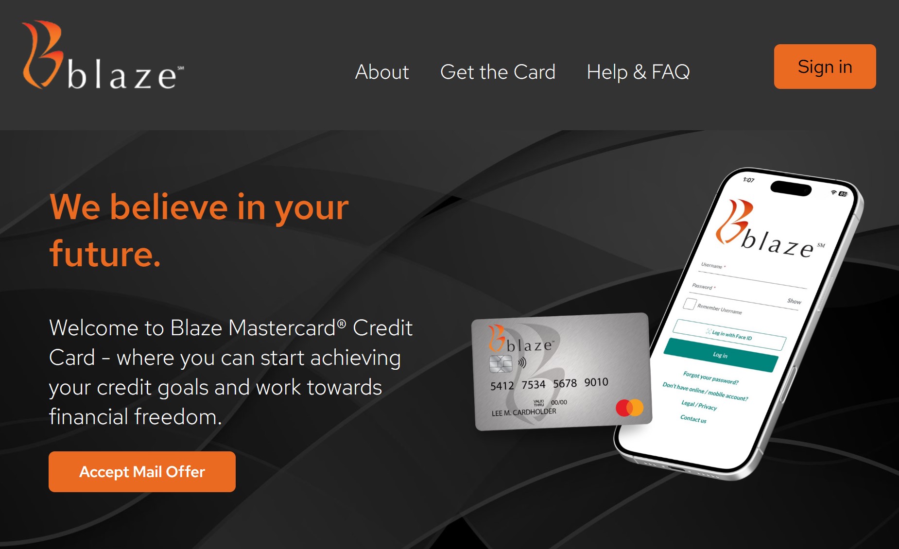 blaze credit card homepage